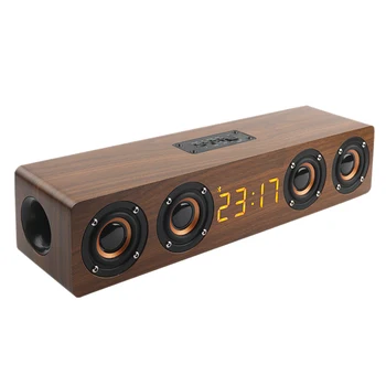 

AMS-Wooden Portable Clock Wireless Bluetooth Speaker Stereo PC TV System Speaker Desktop Speaker Sound Post FM Radio Computer Sp