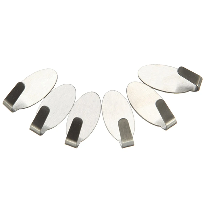 

6 Stainless Steel Self Adhesive Stick Sticky On Door Wall Peg Hanger Holder Hook Pattern: Oval