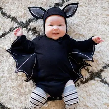 

Halloween Baby Bat Set Cosplay Costume 2019 New Fashion Toddler Newborn Boys Girls Romper Hat Outfits Set Novelty Bat Sleeve