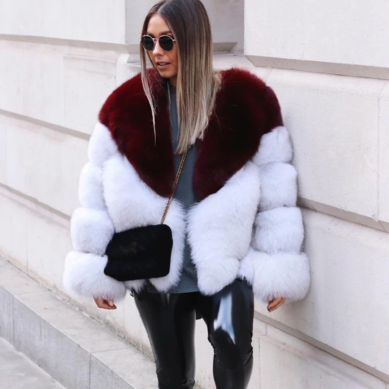 Модная женская Роскошная Лоскутная куртка из искусственного лисьего меха, зимнее уличное пальто с v-образным вырезом, утолщенная теплая верхняя одежда, повседневное пушистое уютное пальто