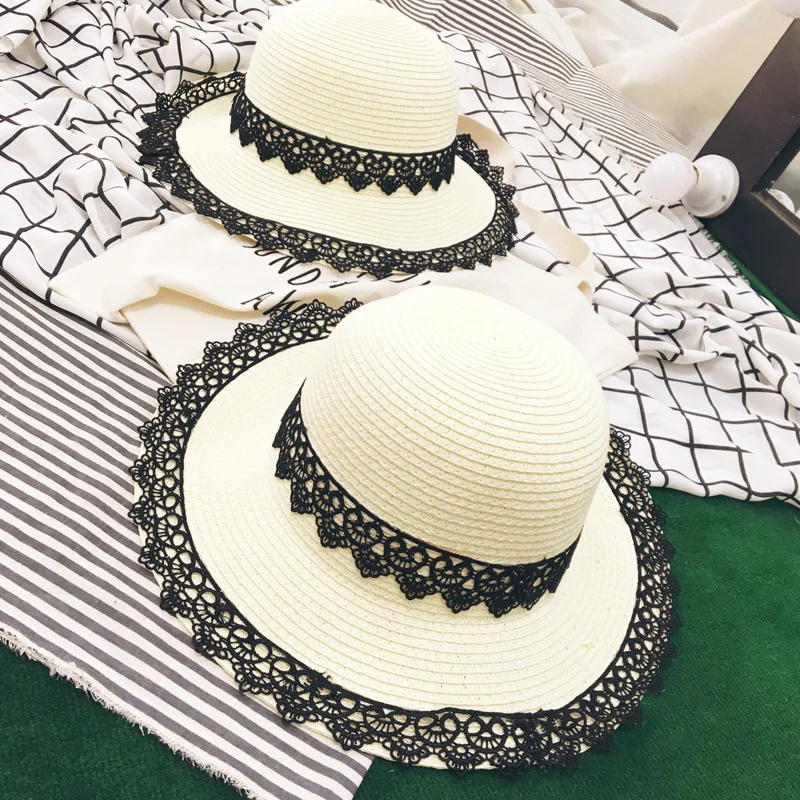 

South Korea Lace Large Brimmed College Style Straw Hat Korean-style Sun-resistant Fisherman Bucket Hat Beach Sun Hat Outing Wome