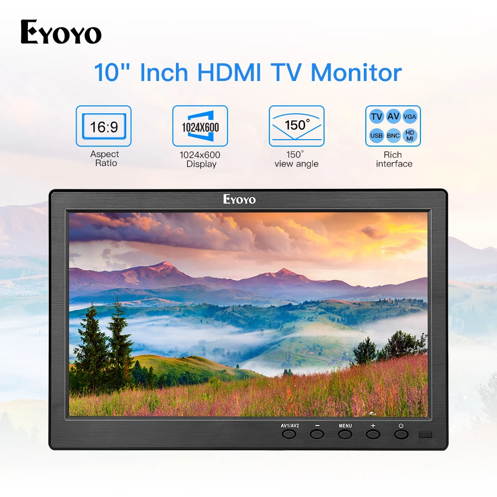 Eyoyo 10 дюймов маленький ТВ ips монитор HDMI 1024x600 ЖК-экран с HDMI VGA AV USB пульт дистанционного управления для DVD PC CC tv дисплей безопасности