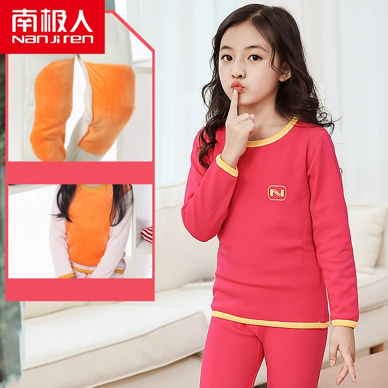 

NANJIREN Gold Fleece Long Johns Girl Set Warm Pajamas Sets For Chlid Chlidren Thermal Underwear Solid Color Child Winter Set