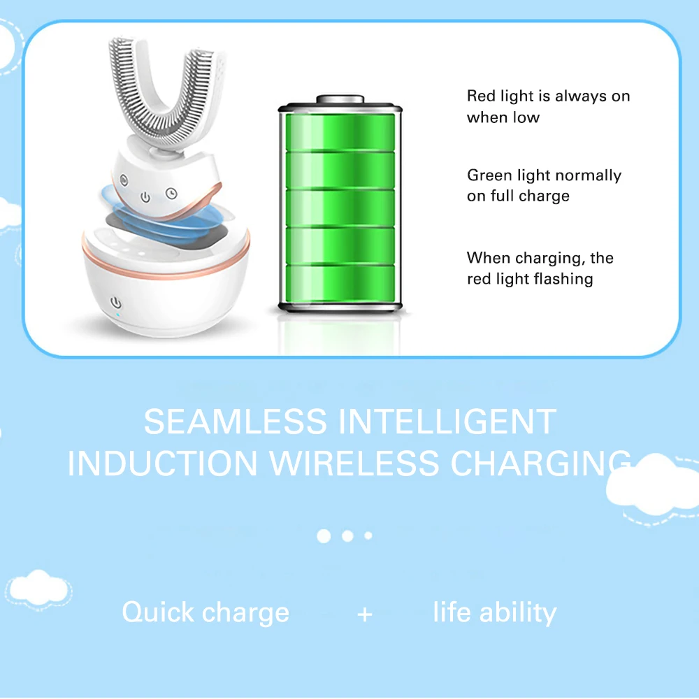 Cepillo de dientes eléctrico sónico de 360 grados automático de silicona Ultra sónico electrónico cepillo de dientes recargable USB 3 modos de luz azul - 5