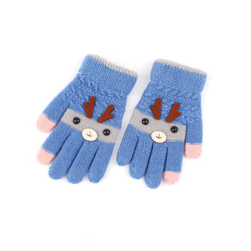 Милые детские шерстяные перчатки, вязаные зимние теплые перчатки для детей, рождественские перчатки для девочек с оленем, рождественские перчатки От 3 до 8 лет - Цвет: Синий
