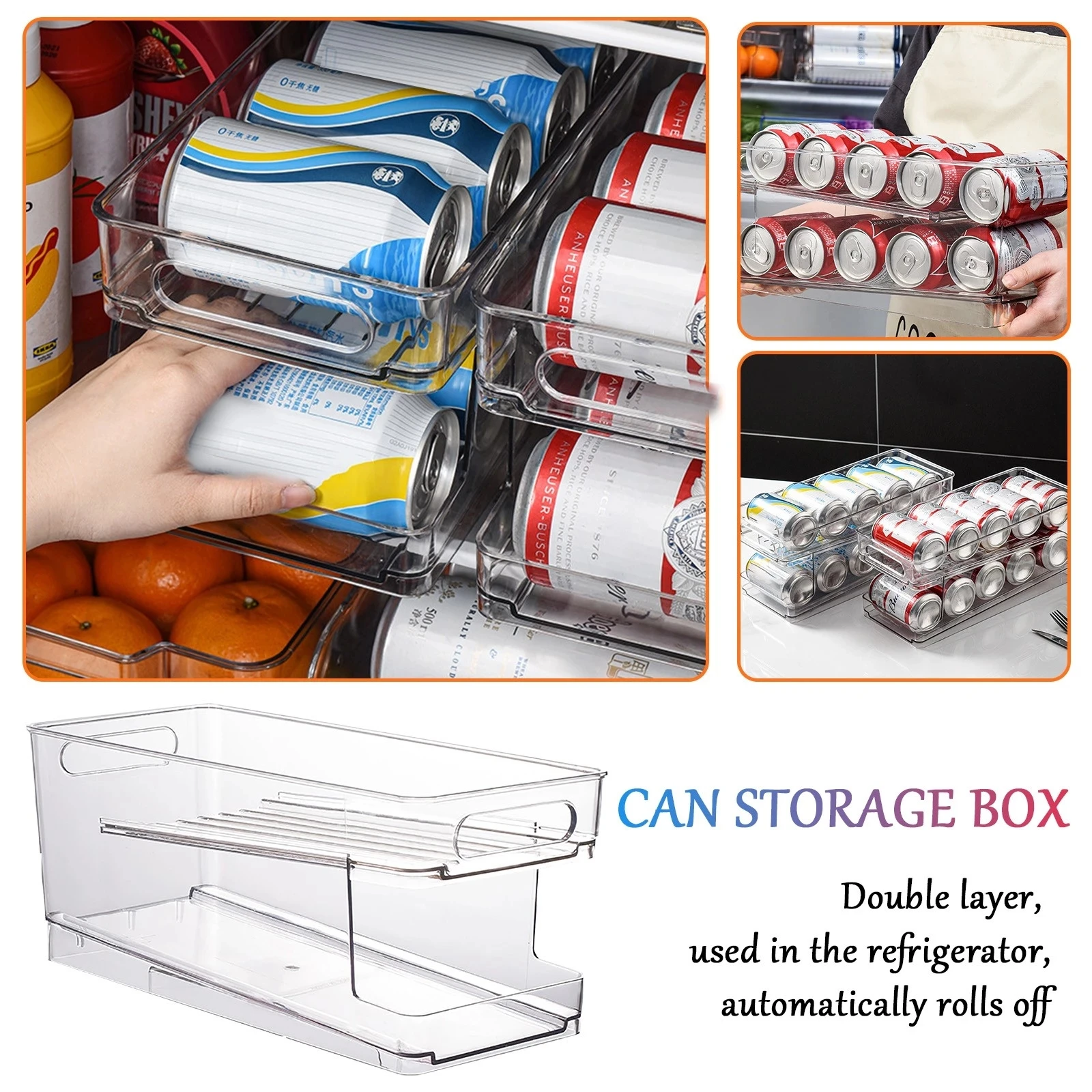 Refrigerator Soda Can Organizer Canned Automatic Rolling Can Storage Box  Food Bin Stackable Dispenser Scalable Fridge Beverage - AliExpress