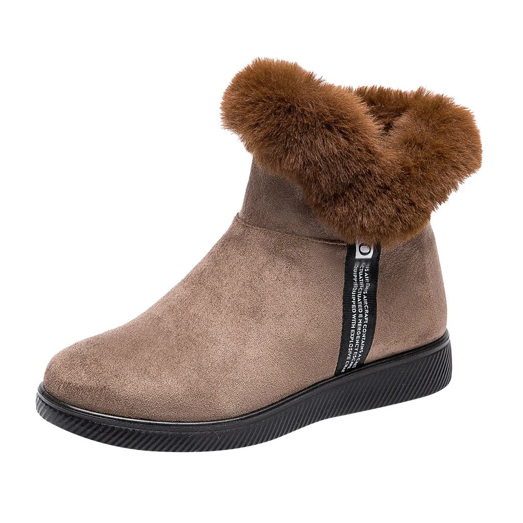 Зимняя Теплая обувь на плоской подошве с мехом; зимние женские ботильоны из флока; женские зимние короткие ботинки; теплая обувь - Цвет: Khaki