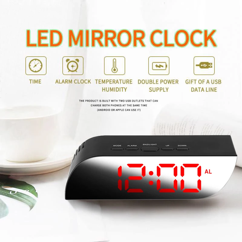 Mirror Digital LED Alarm Clock Snooze Display Time Night Led Table Desk Alarm Clock Temperature Calendar Table Alarm Clock