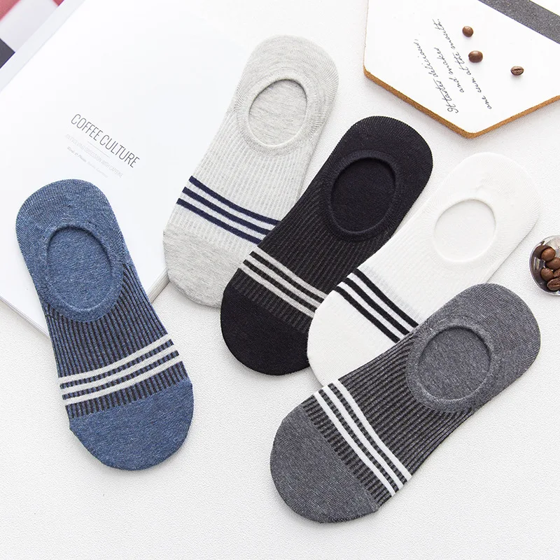 5 Pairs Spring Summer Boat Socks Men Fashion Casual Leakage Ankle Silicone Antiskid High Quality Cotton Wholesale