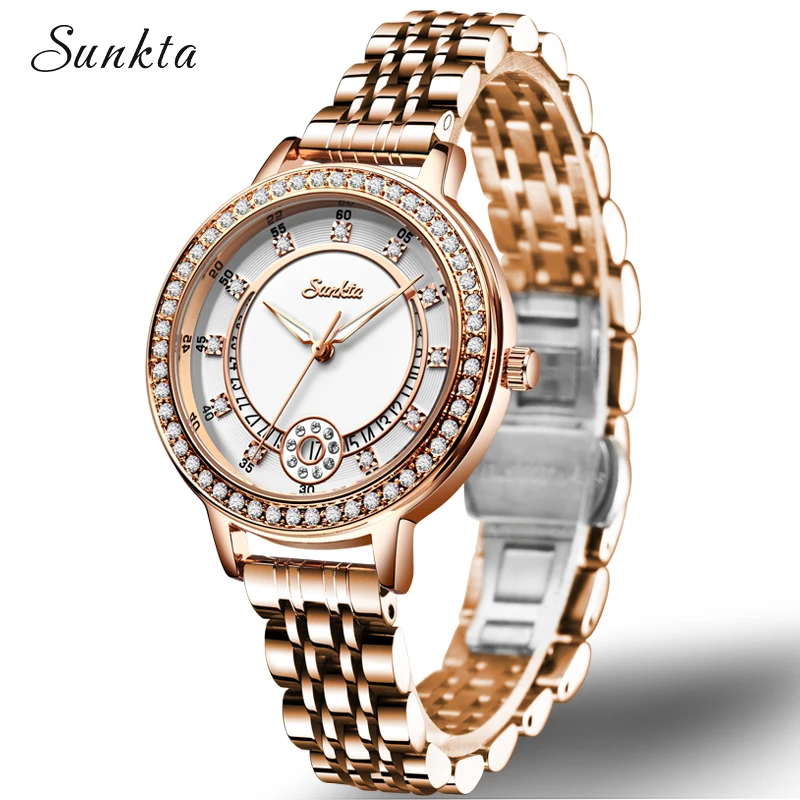 SUNKTA золотые часы женские креативные стальные с браслетом Relogio Feminino Montre Femme +