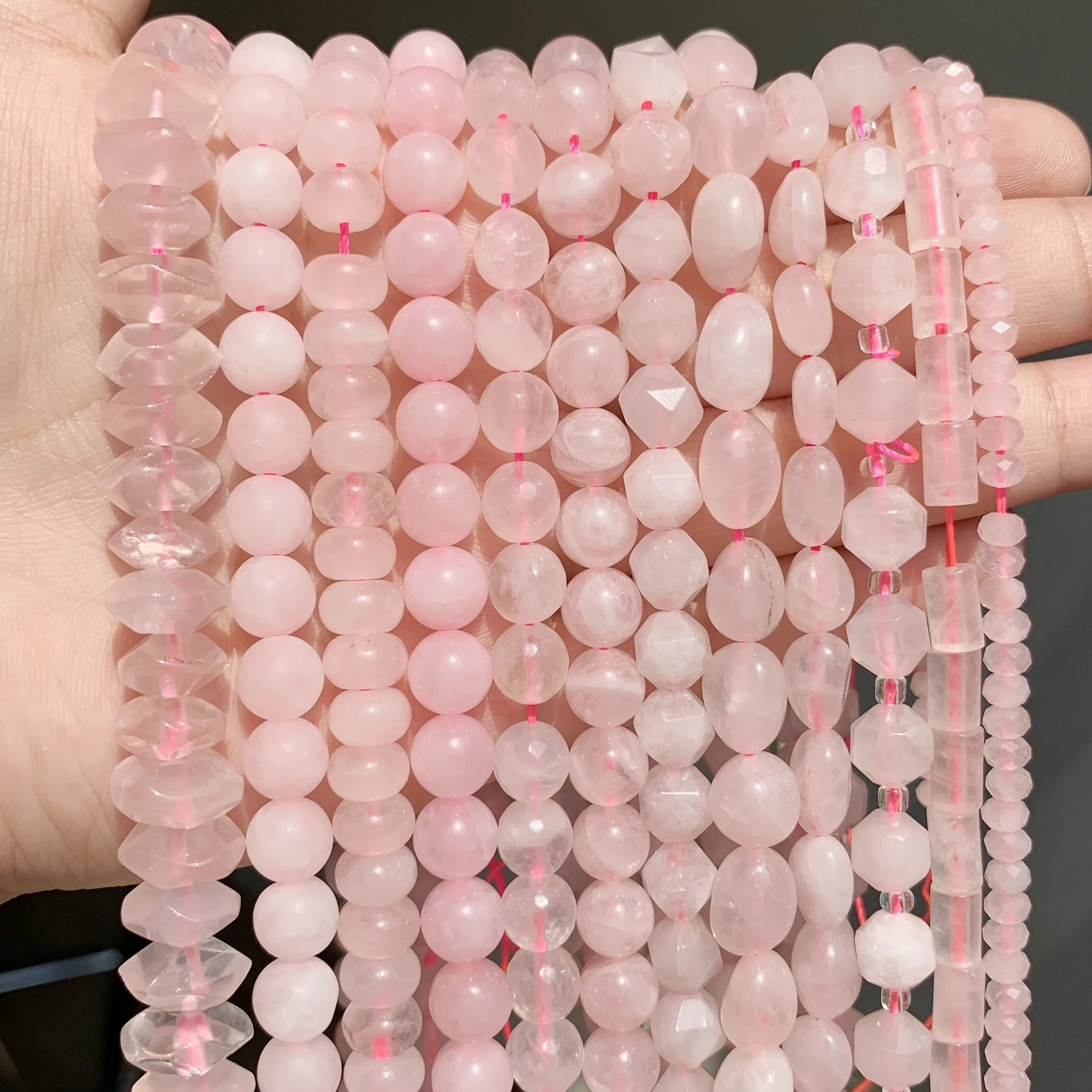 

Natural Stone Pink Rose Quartzs Beads Round Crystal Loose Rondelle Spacer Beads for Jewelry Making DIY Bracelet Accessories 15''