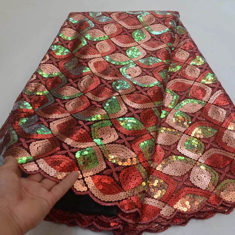 

2019 High Quality Red Sequence French Tulle Mesh Nigerian Sequins Lace,Swiss Voile African Sequence Lace Fabric for Dress 5yards