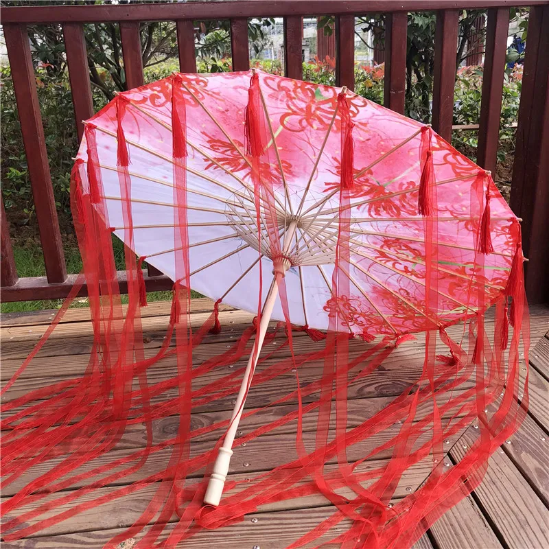 Hanfu Oiled paper Umbrella rain women фотография Prop непромокаемая лента античные кисточки зонтик вентилятор paraguas зонтик