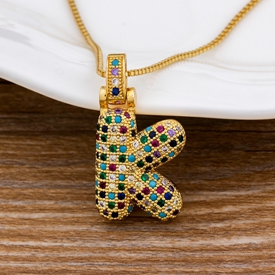 A-Z 26 Letters CZ Zirconia Pendant Necklace for Women Cute Rainbow Initials Name Necklace Fashion Party Wedding Jewelry