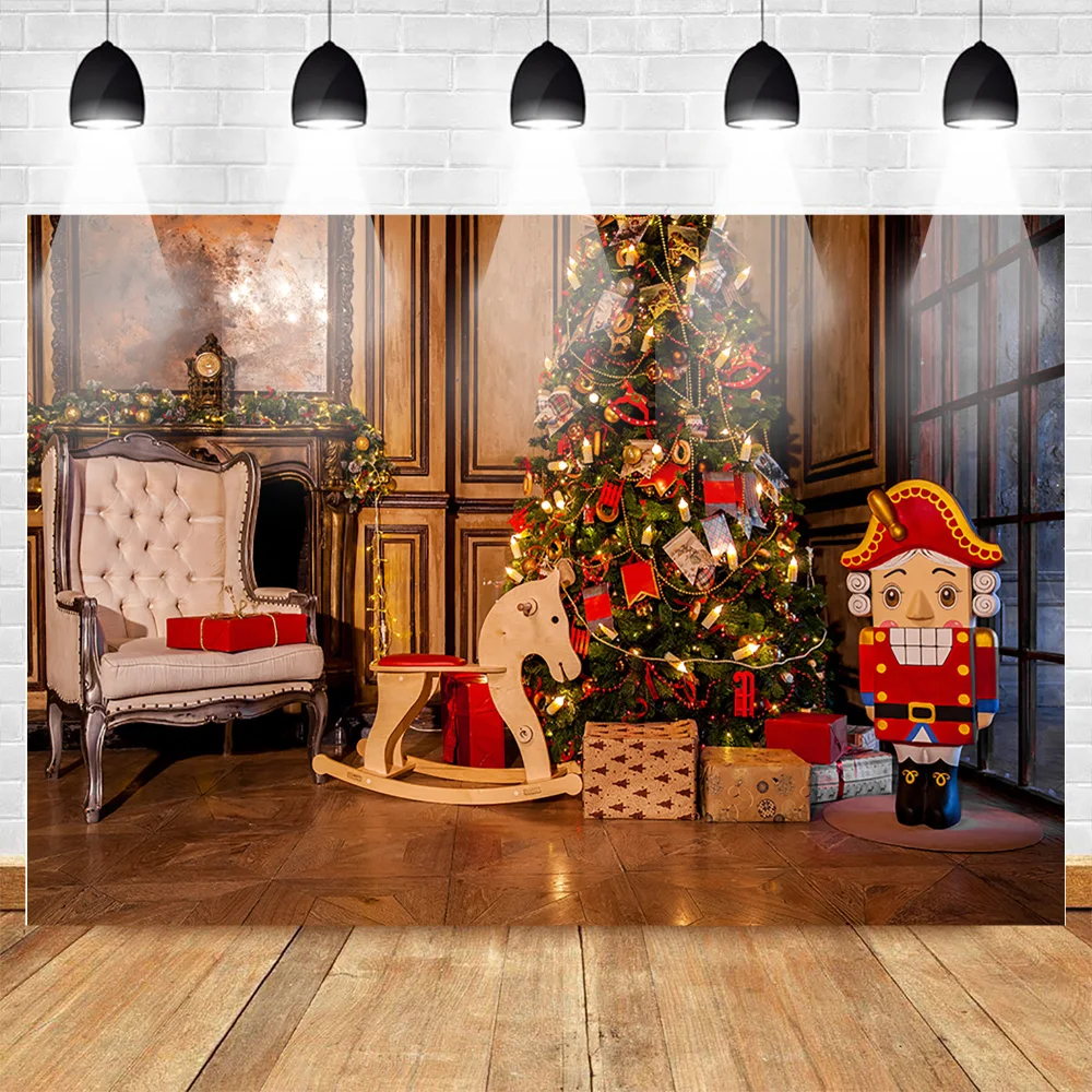 

Neoback Merry Christmas Photography Background Santa Claus Photo Backdrop Christmas Tree Winter Family Party Supplies Decoration