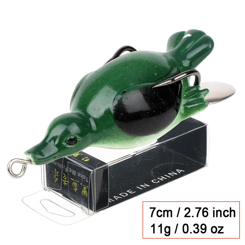 Dark Green 7cm 11g DONQL 1 шт. лягушка утка Рыбалка Тонущая приманка воблеры Искусственные Силиконовые мягкие приманки ложка 7 см 11 г топвотер лягушка джиг, приманка для рыбалки - Цвет: Dark Green 7cm 11g