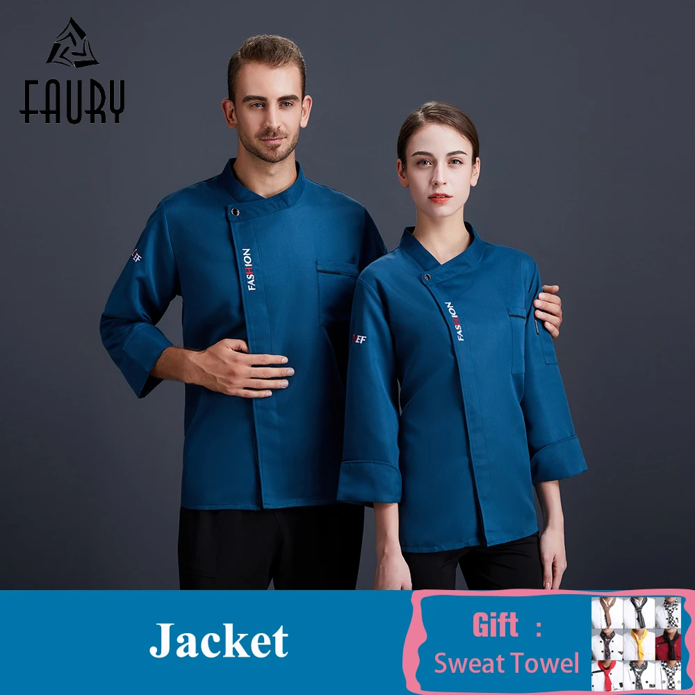 

Restaurant Kitchen Uniform Chef Cooking Jacket Fashion Long Sleeve Hotel Work Coat Unisex Catering Bakery Cafe Barber Workwear