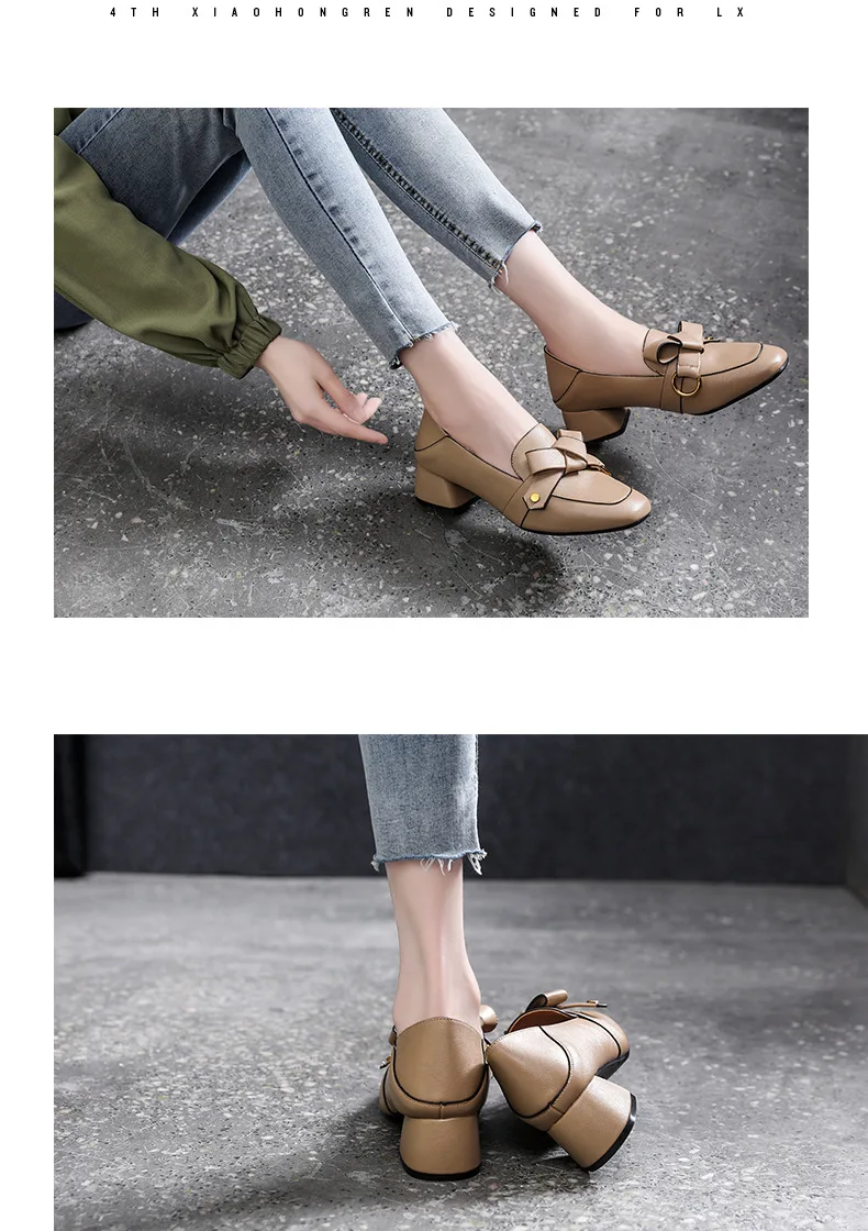 spring and autumn new fashion bow single shoes square head wild casual shoes comfortable British women's shoes