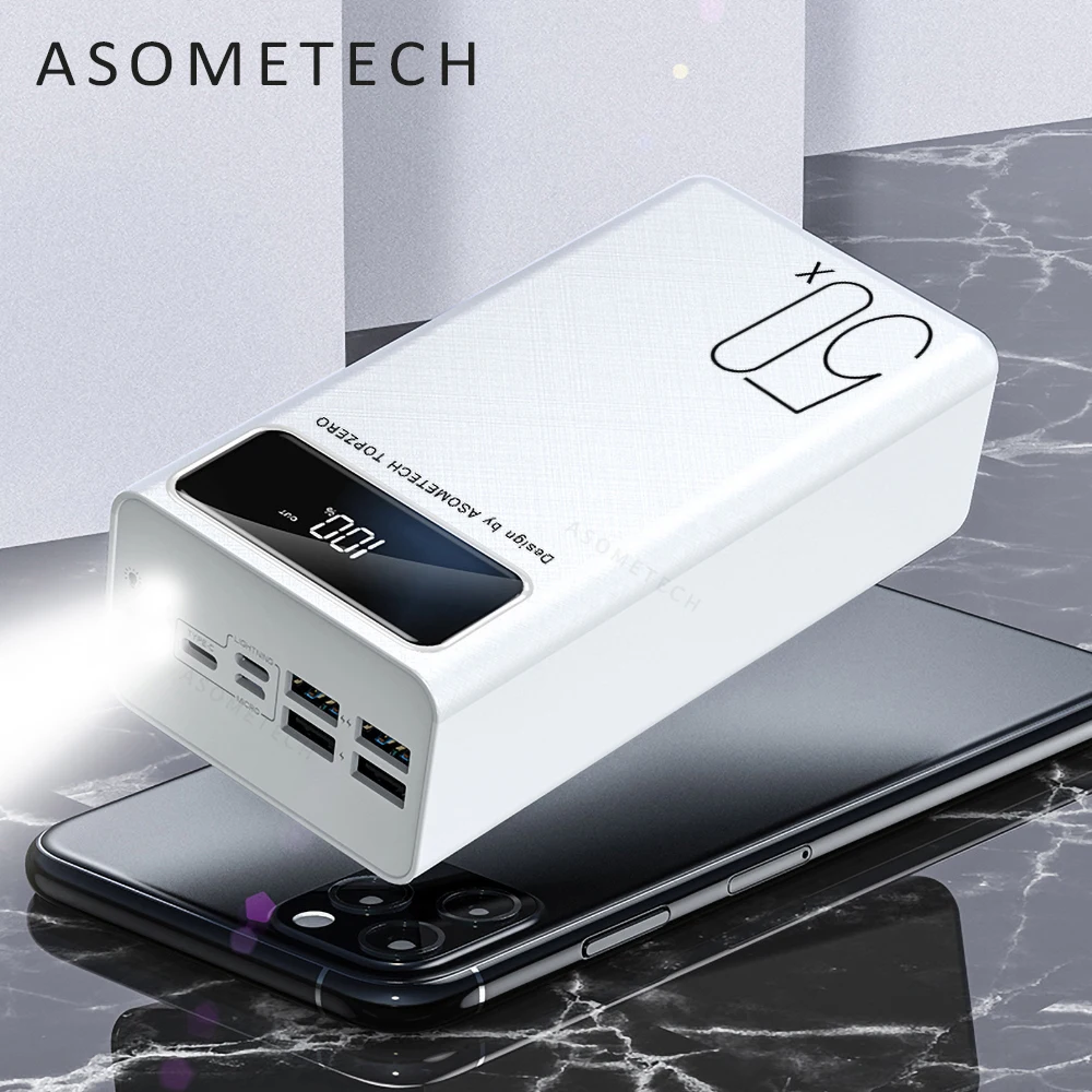 50000mAh Large Capacity Power Bank 2.1A Fast Charging LED Display Powerbank 4 USB External Battery Charger for Phone Tablet