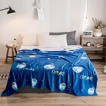 

Bonenjoy 1 pc Throw Blanket For Bed cobertores de cama Bedspread cubre cama Planet Pattern Warm Soft Flannel Blankets For Sofa
