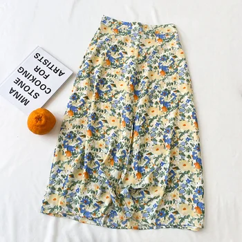 

2020 Summer Women Sexy A-Line Skirt High Waist Summer Boho Long Skirt Flower Print Women Chiffon Skirts Faldas Jupe Femme Saia
