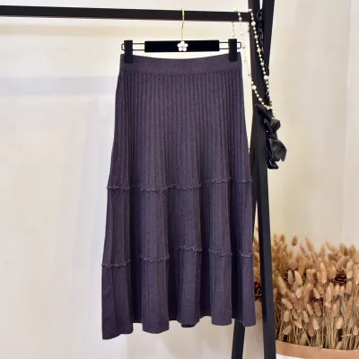 Faldas mujer moda макси с высокой талией зимние юбки для женщин трикотажные юбки jupe longue Осенние Теплые женские длинные юбки - Цвет: deep gray