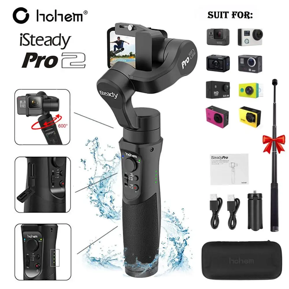 Pro with Extension Hohem iSteady Pro 2 3-осевой портативный монопод с шарнирным замком Водонепроницаемый экшн Камера стабилизатор для камеры DJI Osmo Gopro Hero/7/6/5/4/3 sony RXO спортивной экшн-камеры SJCAM - Комплект: Pro with Extension