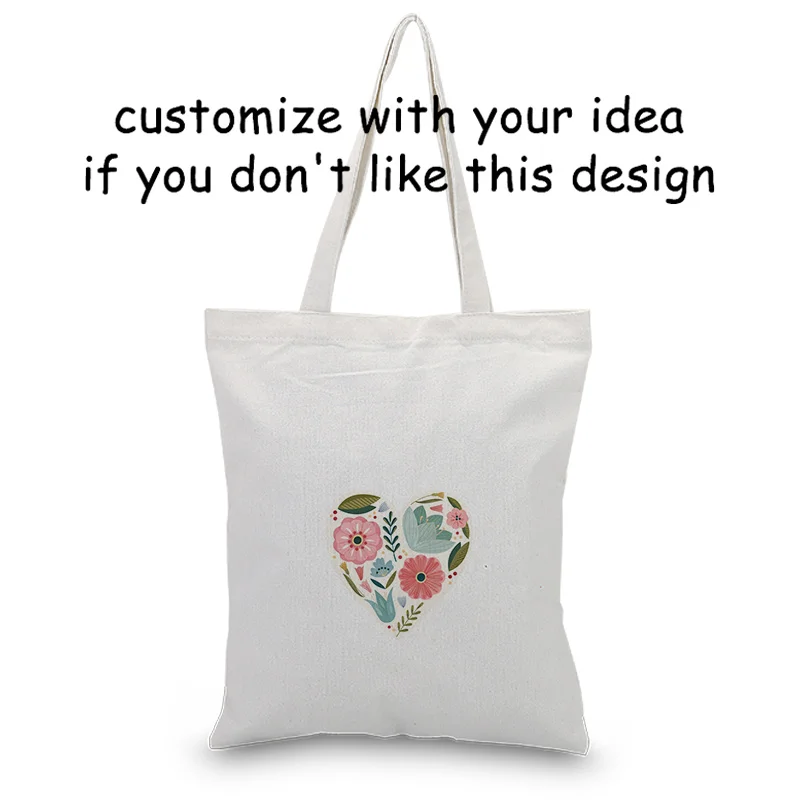Сумка-тоут с цветком на холсте с пользовательским принтом логотипа сумка для покупок повседневное использование эко многоразовая утилизация текста DIY