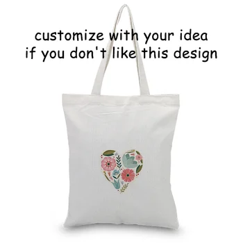 

FLOWER Tote Bag Canvas Custom Print Logo Handbag Shopping Bag Daily Use Eco Reusable Recycle Text DIY