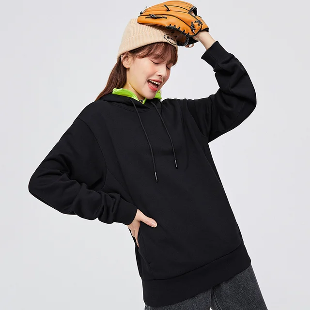 SEMIR Hooded Sweatshirt Women Autumn Spring Loose Korean Version Tops 2021 Winter New Women'S Solid Base Hoodies black