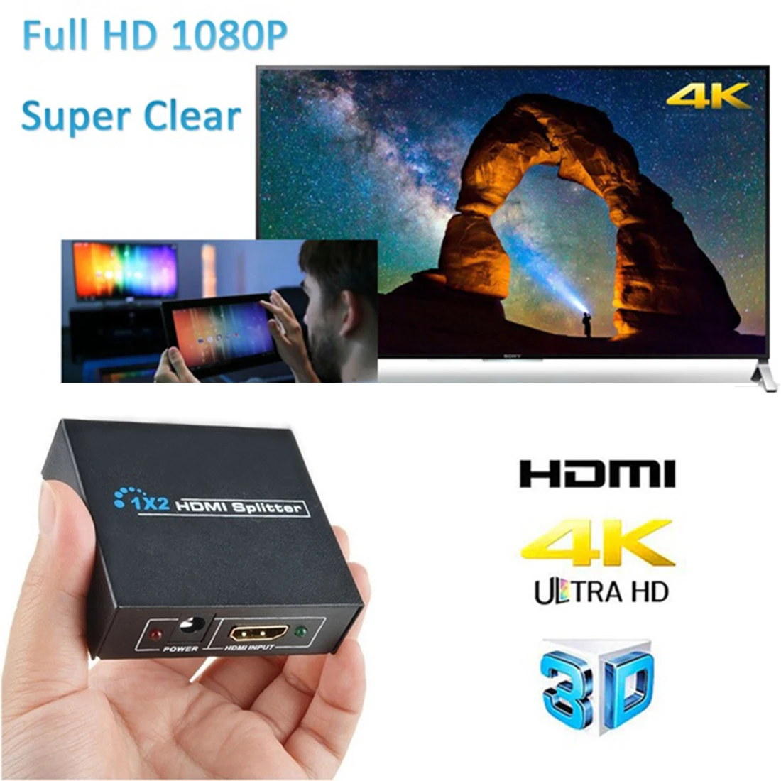 Ultra HD 4K 2 порта HDMI сплиттер 1x2 ретранслятор усилитель 1080P 3D концентратор 1 в 2 выход