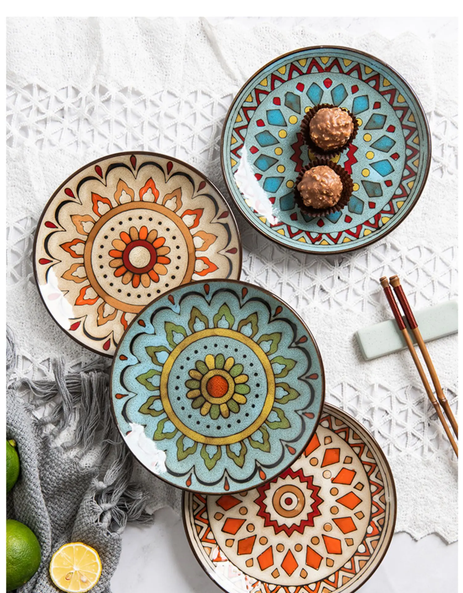 Креативная керамическая тарелка с ручной росписью, круглая тарелка, блюдо для дома, Западный стейк, салат, десерт, торт, суши, украшение дома, подвесная тарелка