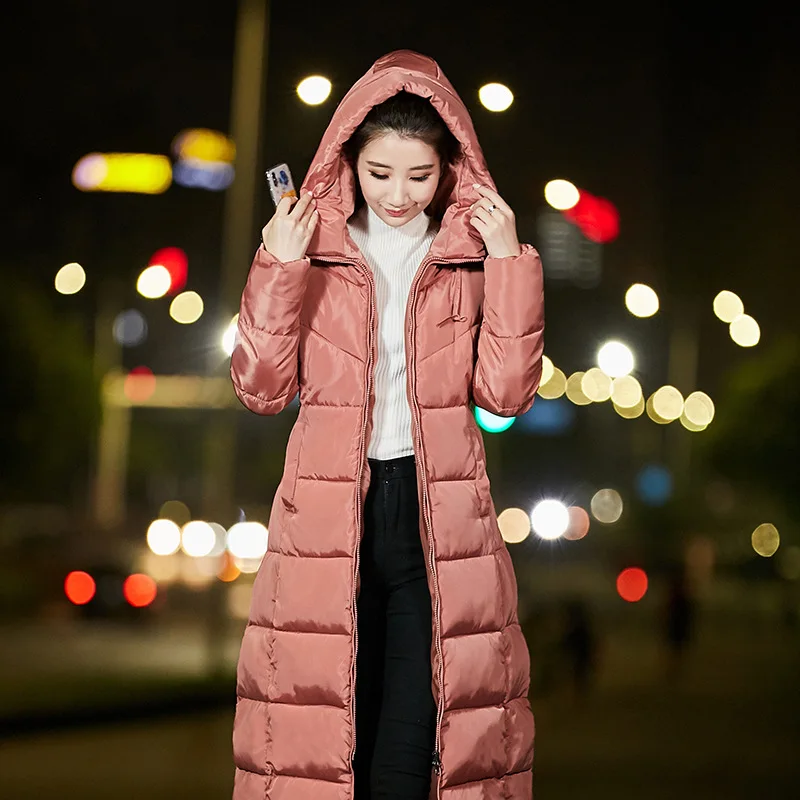 Slim Fashion Warm Women Coats And Jackets Long Hooded Solid Winter Padded Jacket Pockets Cotton Nice Parka Feminina