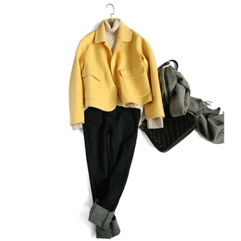 

High quality handmade double-sided wool short coat women jacket 19 office lady autumn winter temperament woolen coat female K281