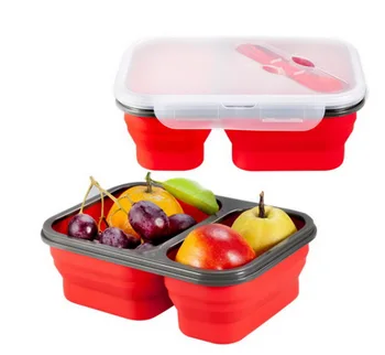 

DHL 50pcs 2/3Grid Large Capacity Silicone Collapsible Portable Lunch Box 1350/1100ml Microwave Oven Bowl Food Storage Lunchbox