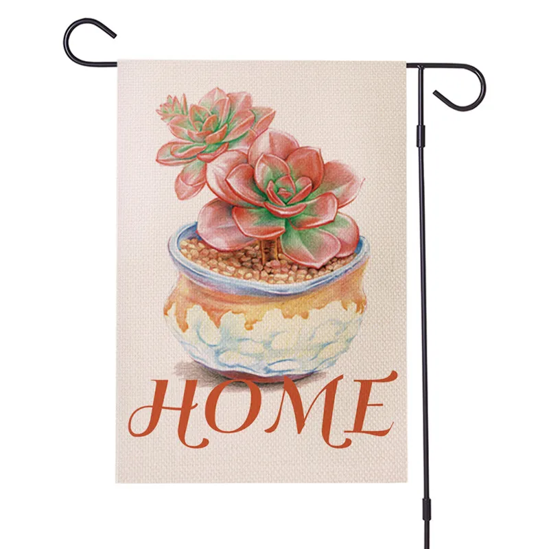 Lychee Double Sides Garden Flags Vase Flower Flax Banner Party Banner Flags DIY Birthday Festival Decoration Accessiories