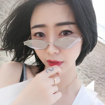 

1Pcs Cat's Eye Очки Small metal frame Sunglasses Anti UV Glasses Personality Ellipse Sharp corner Sunglasses Motorcycle Glasses