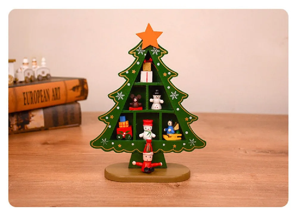 Рождественский Декор из дерева статуэтки настольные 3D Рождественская елка креативная сцена компоновка рождественские украшения для дома аксессуары