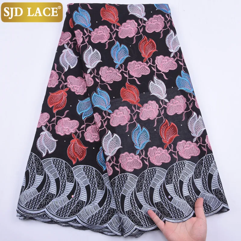 SJD кружевная черная нигерийская африканская ткань с вышивкой швейцарская вуаль