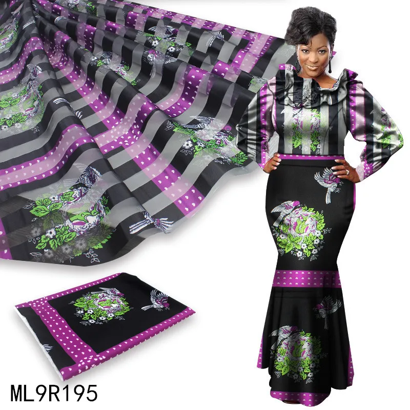 

High Quality Organza Ribbon Fabric Satin Silk Printed Wax Cloth African Satin Fabric Dress 6 Yards/lot ML9R181-ML9R200