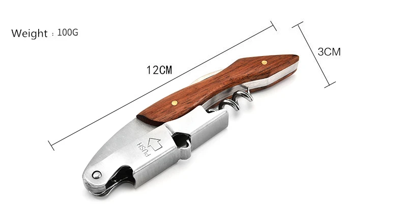 Description Picture 2 of itemStainless Steel Red Wine Opener Wood Handle With Leather Professional Multifunction Portable Screw Corkscrew Kitchen Bar Tools