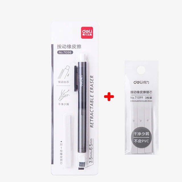 Pencil Rubber Retractable Press Eraser School Stationery Deli Erasers