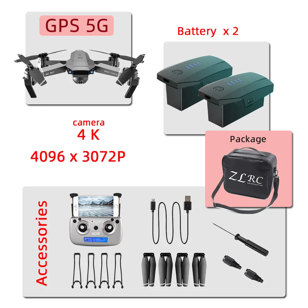 SG907 Дроны с камерой hd Дрон gps rc вертолет 4K игрушки Квадрокоптер Профессиональный Дрон Квадрокоптер helicoptero - Цвет: 4K 2B bag