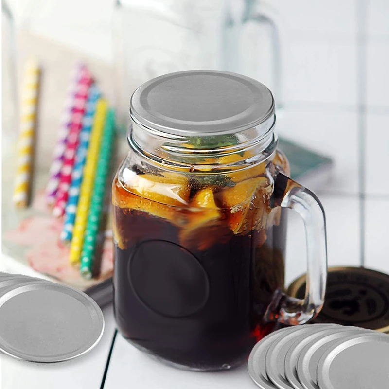 100 Pcs Wide Mouth 86 MM Jar Canning Lids, Reusable Leak Proof Split-Type Silver Lids with Silicone Seals Rings 5