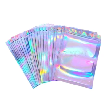 

100pcs Translucent Zip Lock Bags Holographic Storage Bag Xmas Gift Packaging Socks Sexy Lingerie Glove Cosmetics Drop Shipping
