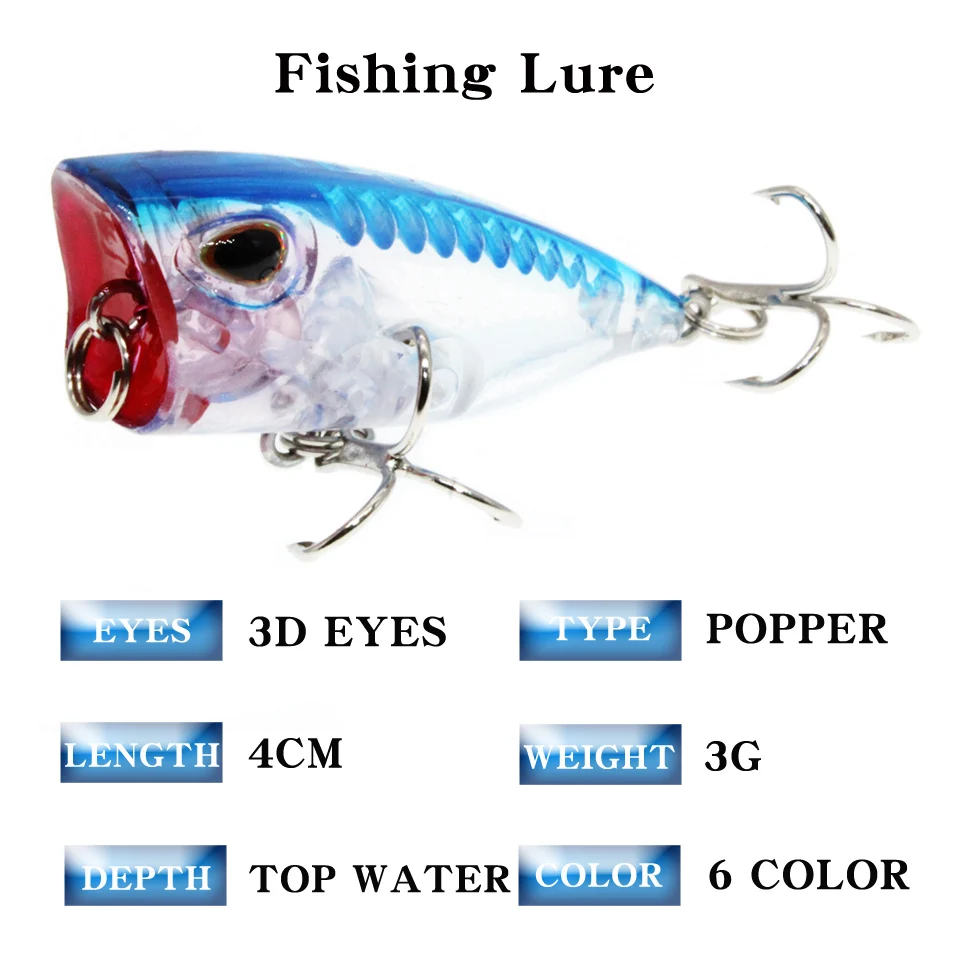 1pcs Mini Quality Whopper Plopper 40mm 3g TopWater Popper Fishing Lure Hard  Bait Wobblers Rotating Soft Tail Fishing Tackle