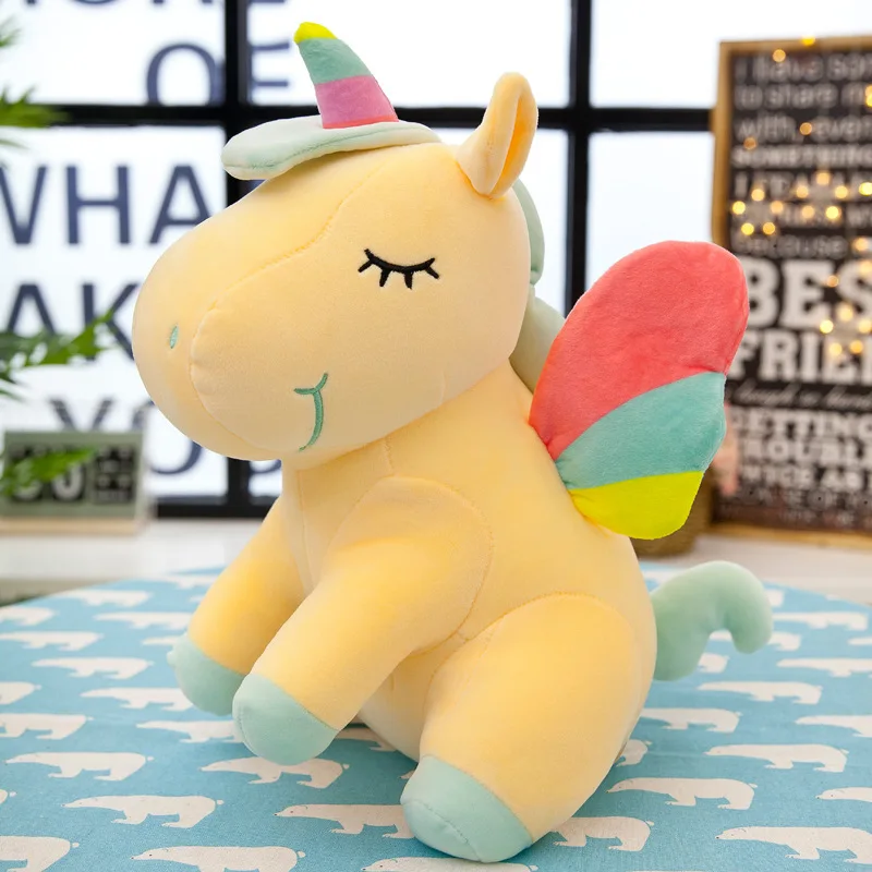 20CM New Soft Cute Rainbow Style Unicorn Toy Plush Toys Wings Angel Animals Horse Children Toys Baby Dolls Birthday Gifts - Цвет: yellow