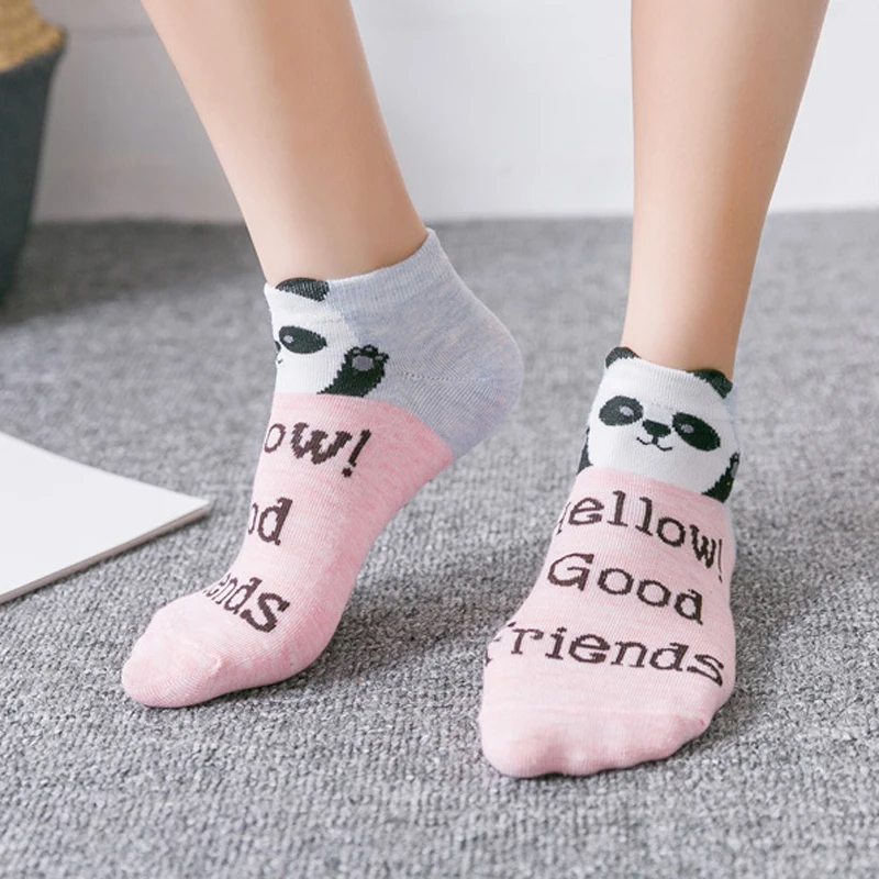 Hellow/хорошие друзья; женские носки-тапочки; Kawaii Calcetines Harajuku chaussette courte femme; носки до щиколотки с рисунками животных