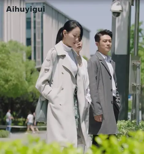 

Aihuyigui Spring Autumn Winter Women Double Breasted Lapel Collar Trench Coat Loose Long Windbreaker Chic Beige Outwear Ka30