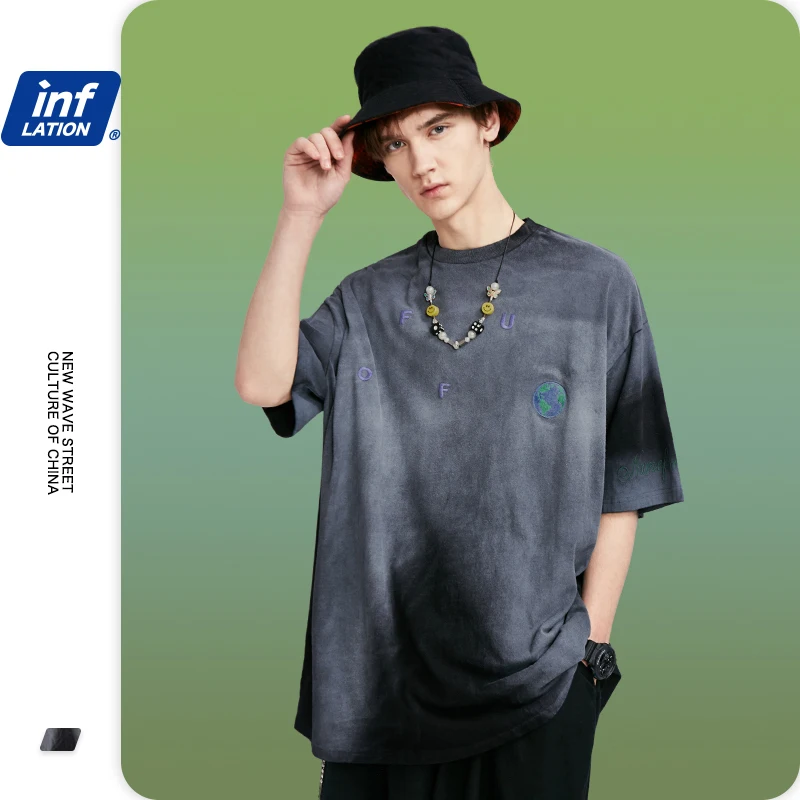 Мужская футболка INFLATION Streetwear хлопковая Футболка оверсайз с логотипом и плавным